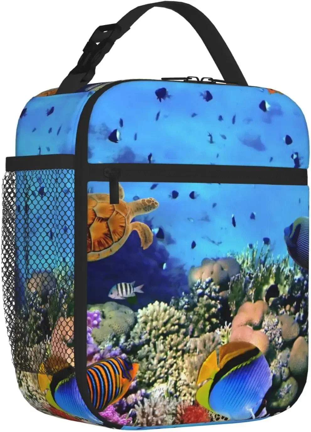 Underwater Fish Printed Lunch Bag With Side Pocket Lunch Box Insulated Soft Bag Thermal Meal Tote For Work Picnic