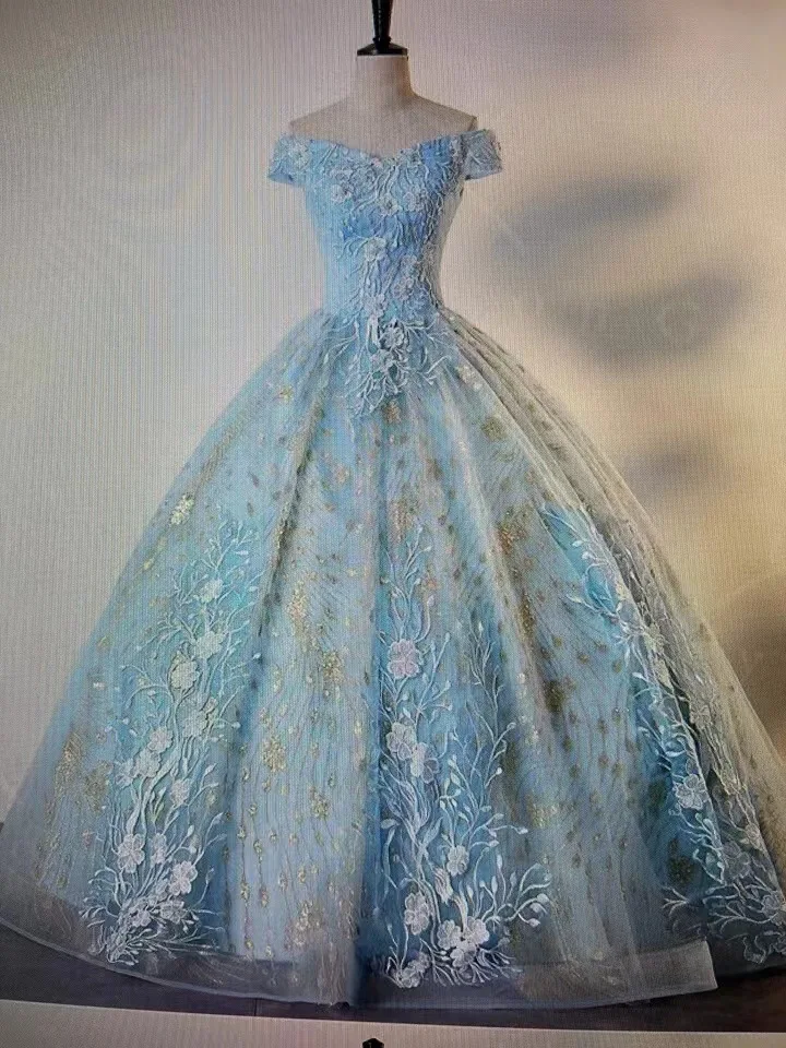 Vestido de baile de encaje de lujo para quinceañera, vestido de fiesta sin hombros, vestido de graduación de lentejuelas brillantes, Vestidos de talla grande