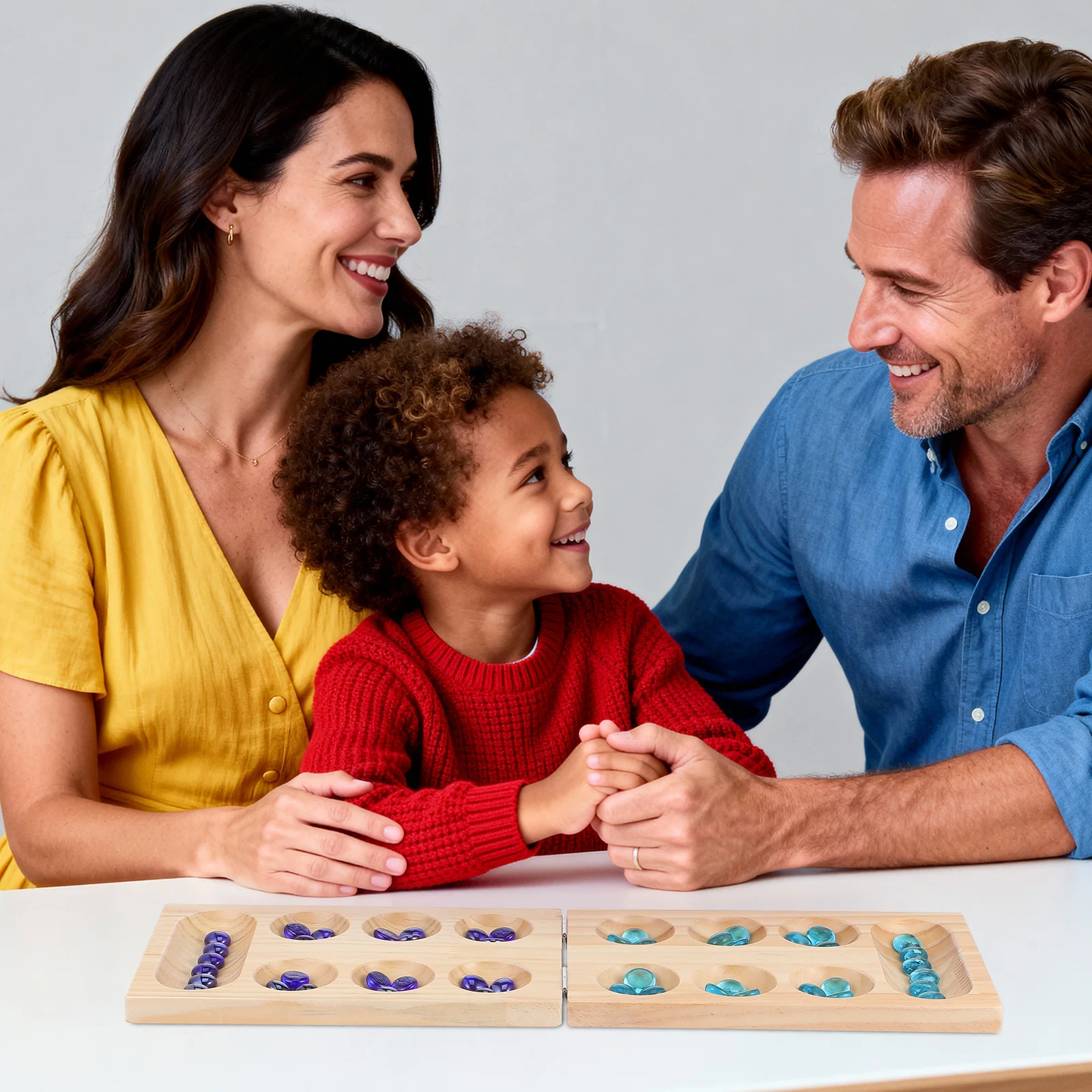 

Набор деревянных складных настольных игр: Манкала, шахматы с камнями, портативная семейная логическая игра, складная доска для манкалы