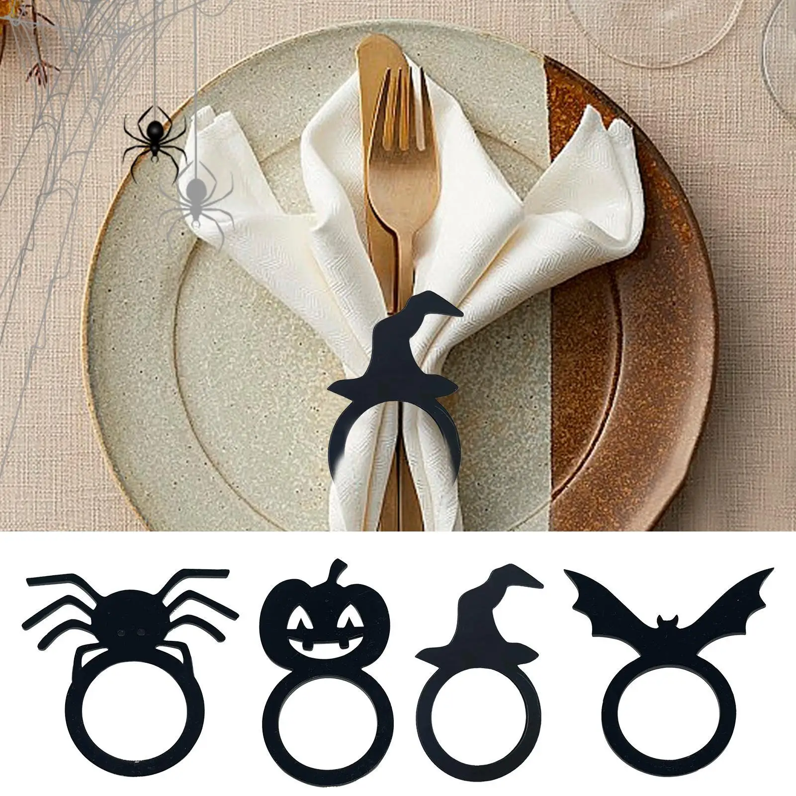

Witch Napkin Holder Farmhouse Napkin Rings Spooky Acrylic Tableware Buckle Decoration For Party Kitchen Home Restaurant Table