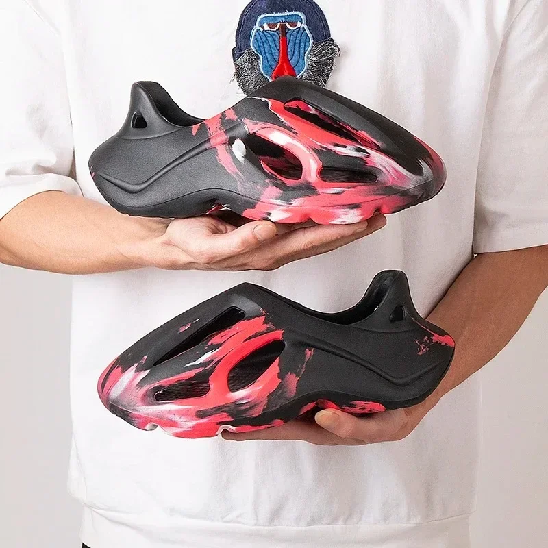 

Мужские и женские тапочки, летняя пляжная обувь с отверстиями, уличные тапочки, противоскользящие дизайнерские персонализированные полые туфли с галстуком, размеры 36-47