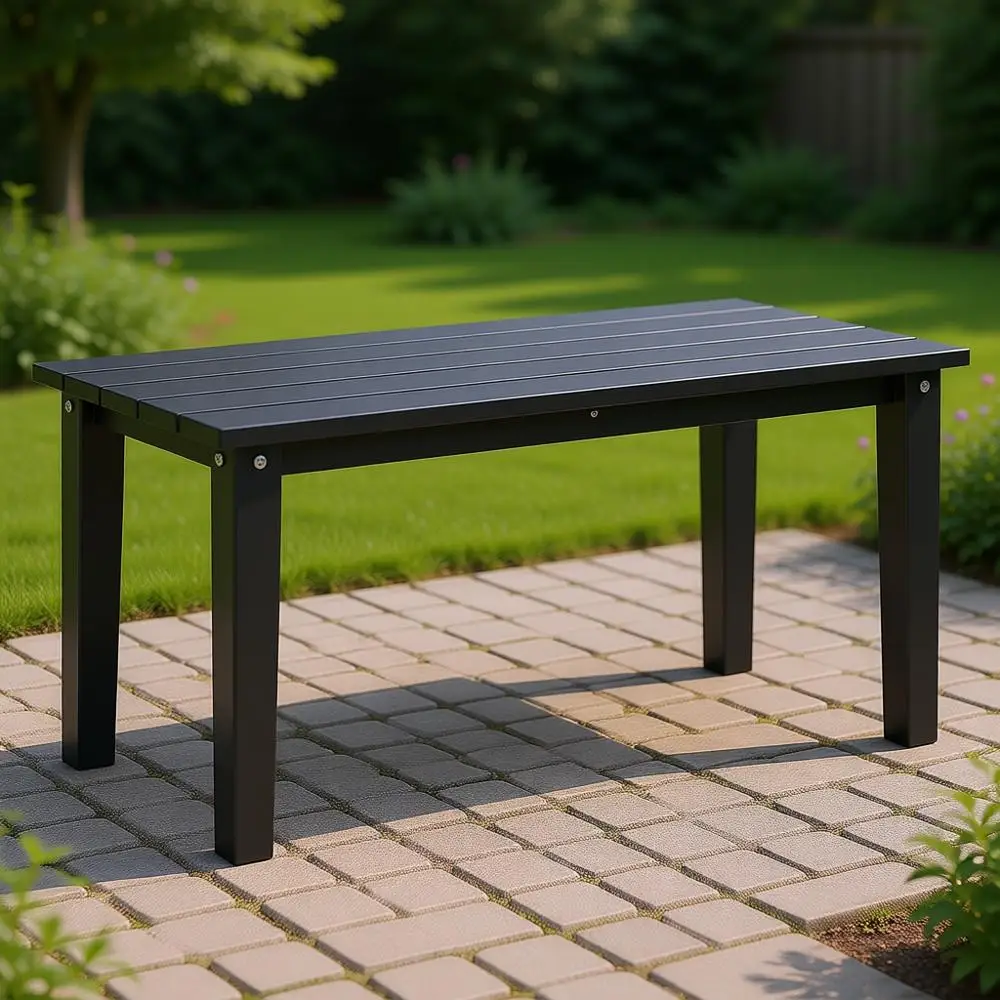 

Всепогодный кофейный столик из HDPE с реечной столешницей для улицы, сада, балкона, двора, черный