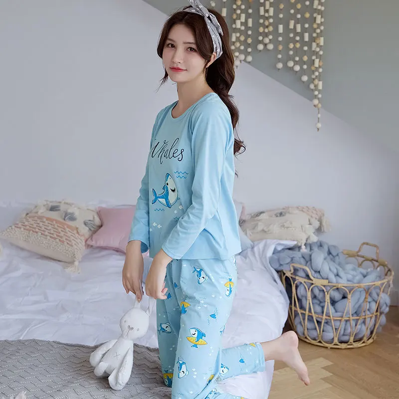 New Ladies Variety of Styles Long-sleeved Long Pants Pajamas Homewear Ladies Cartoon Cute Comfortable Leisure Suit Wholesale Ms.