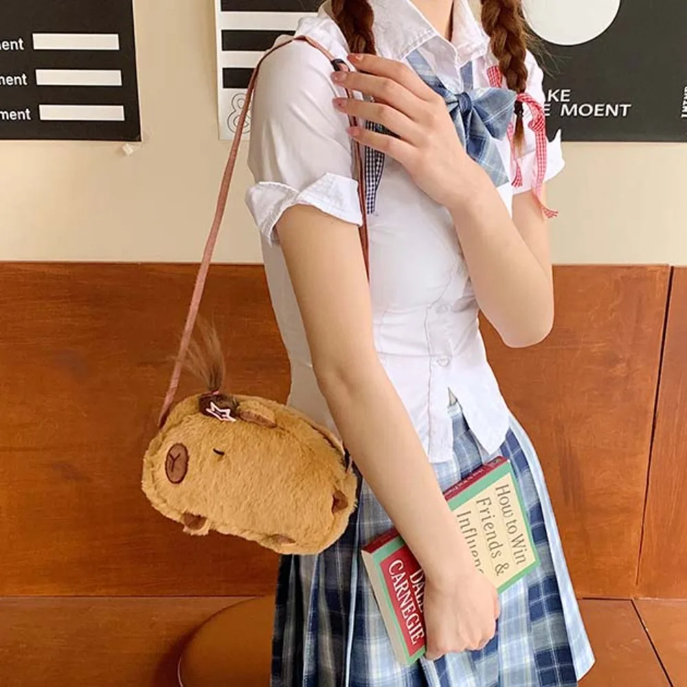 

Pink Cute Capybara Plush Bag Lightweight Soft Cartoon Shoulder Pouch Large Capacity Hairpin Creative Crossbody Bag Girls