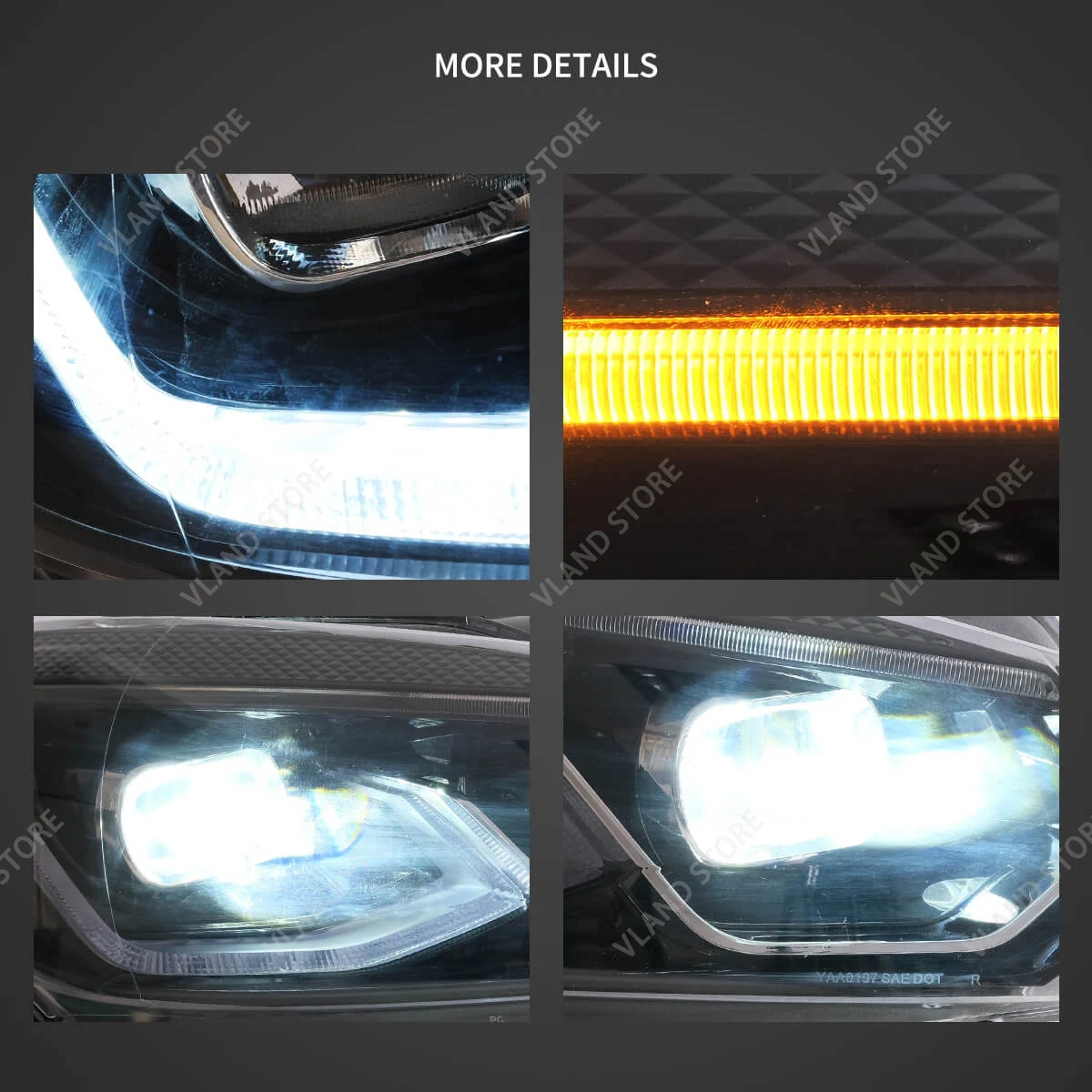 2008-2014 VW Golf 6th Gen MK6 VLAND E-Mark LED Dual Beam Projector Headlights Black Housing DRL Sequential Turn Signal Plug & Play Front Lamps Set of 2