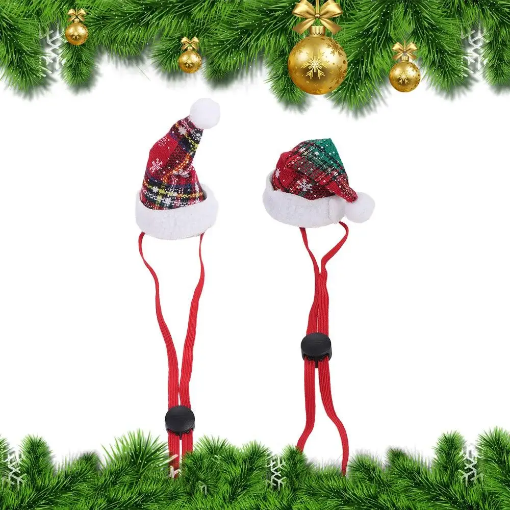 Decorative Christmas Pet Hat Adjustable Cloth Puppy Christmas Hat Red/Green with Drawstring Xmas Cat Santa Hat Party