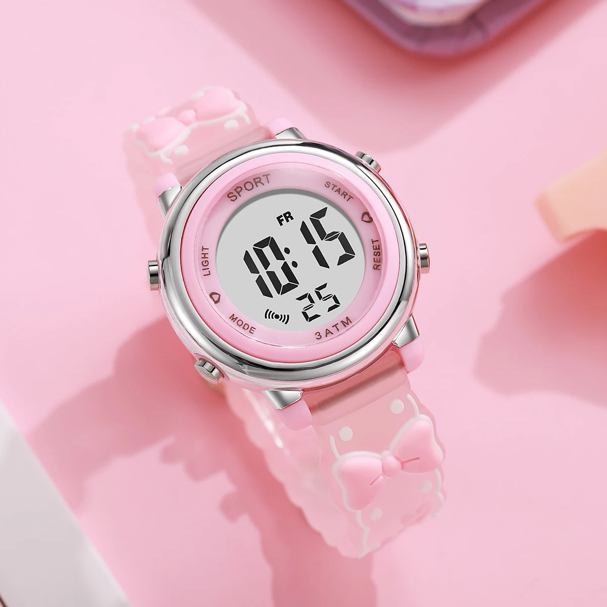 

Милый розовый бант Love Модный силиконовый ремешок Спортивные ветровые электронные часы для подарков на Рождество и Хэллоуин