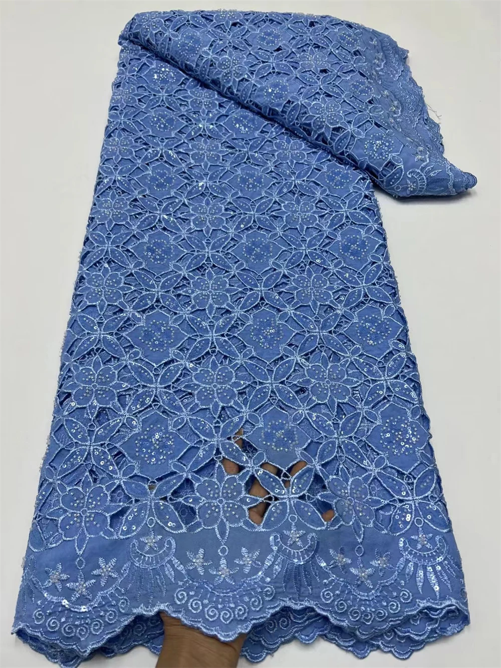 Tissu Africain en Mousseline de Soie pour Femme, Dentelle de Haute Qualité, Bleu, NigWin, Français, Robe de Soirée de Mariage, 2024