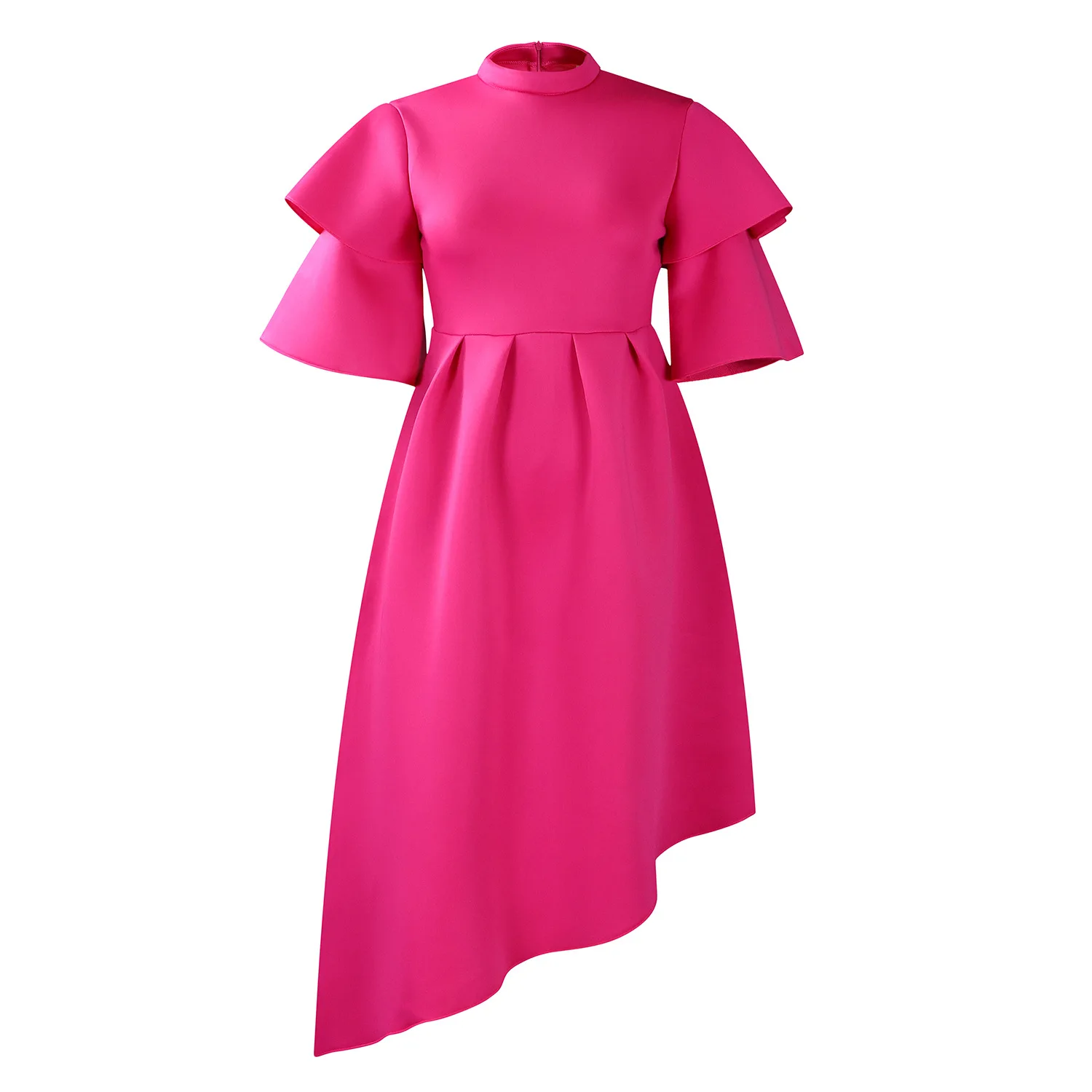 Verão feminino africano nova moda dupla camada plissado mangas cor sólida grande exibição vestido europeu e americano