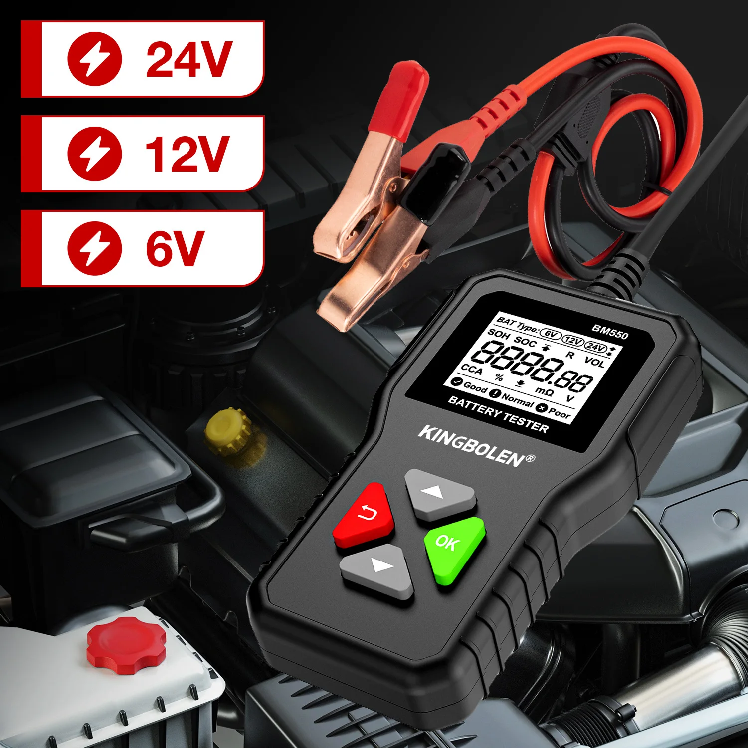 2026 BM550 Automobile Motorcycle Electric Vehicle 6V12V24V Multifunctional Intelligent Digital Display Battery Test and Diagnosi