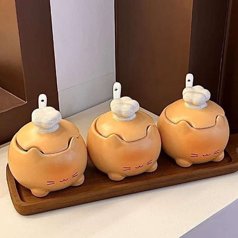 Cartoon Cat Ceramic Salt Shaker 10.5cm,Underglaze Caramel Design Sugar Spice Jar,Cute Kitchen Dining Table Decor, Gift for Women