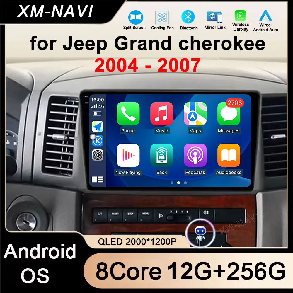 

Car Radio GPS Navigation Android 16 for Jeep Grand cherokee 2004 2005 2006 2007 Multimedia Player DSP 4G BT Carplay Auto Stereo