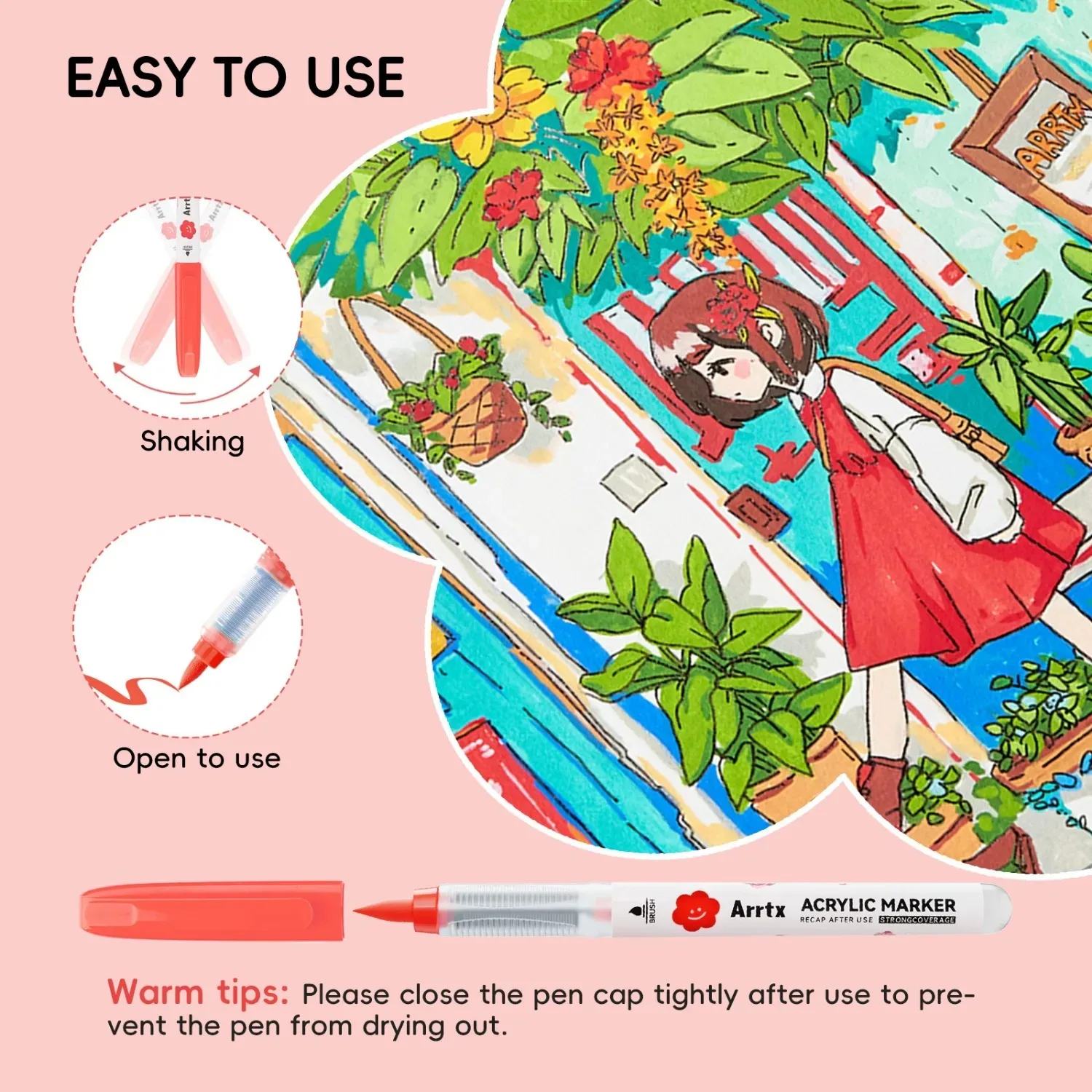 Arrtx 36/60色 漫画カラー アクリル絵の具ペン ストレート液体 ソフトチップ ロックペインティング用 ブラシチップ アクリルペン アクリルマーカー