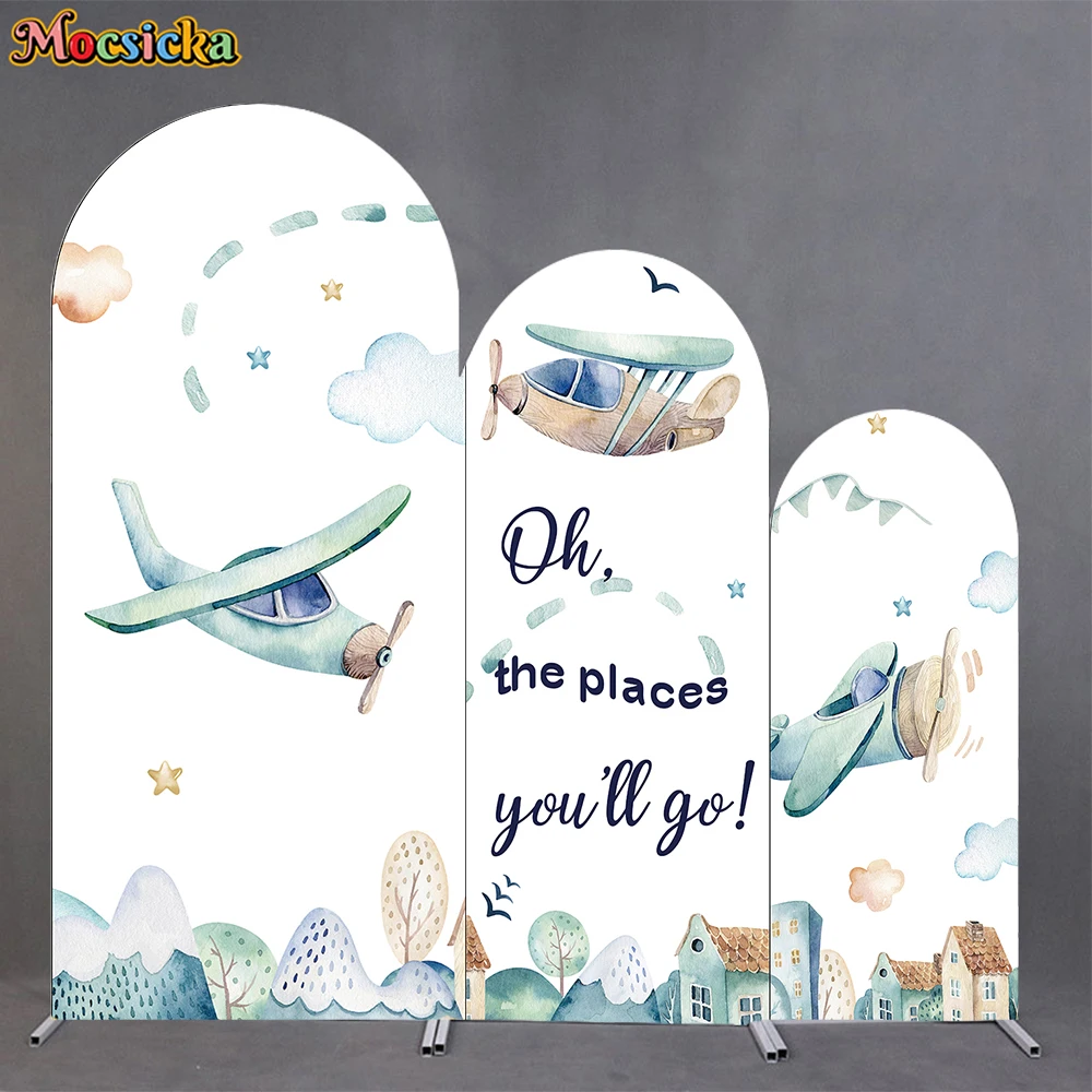 

Mocsicka Aircraft Arch Covers Backdrop Elastic Double-Faced Baby Shower Happy Birthday Arched Backgrounds Party Decors Photocall
