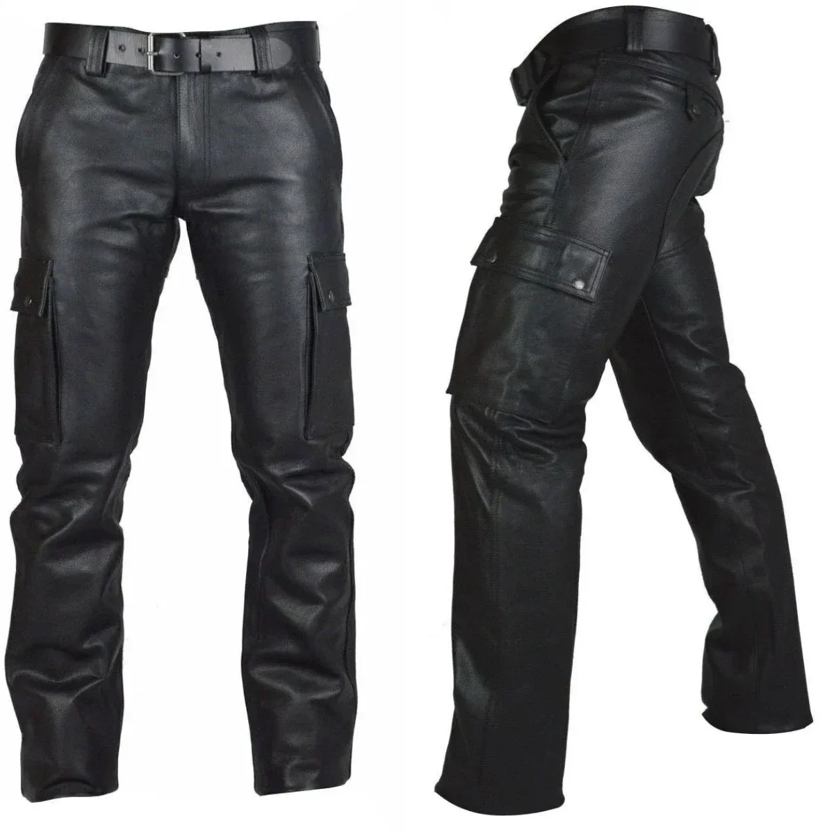 Men's Autumn Winter Pants Punk Retro Goth Slim Casual Long Pants Faux Leather Fashion Casual Solid Color Trousers Pencil Pants