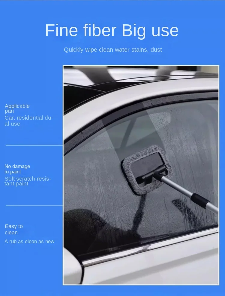 Auto-Fensterreiniger-Bürstenset Mikrofaser-Windschutzscheiben-Reinigungswerkzeug Auto-Innenraum-Glaswasch-Wischer Langer Griff Wiederverwendbares Tuchpad – Detail 6