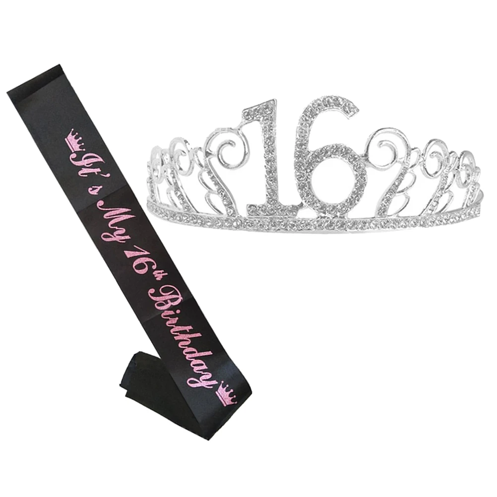 

Birthday Crown Party Decorative Sash Rose Gold Hair Comb Crystal Rhinestone Crown Lightweight Durable Eye-Catching Birthday