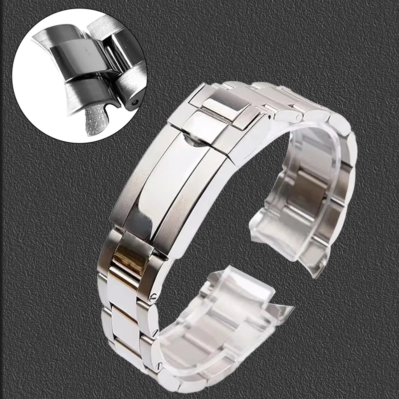 

20 mm Wide Solid Curved Fine-tuning Buckle Steel Strap 904L Stainless Steel Watch Strap Compatible With Multiple Watch Models