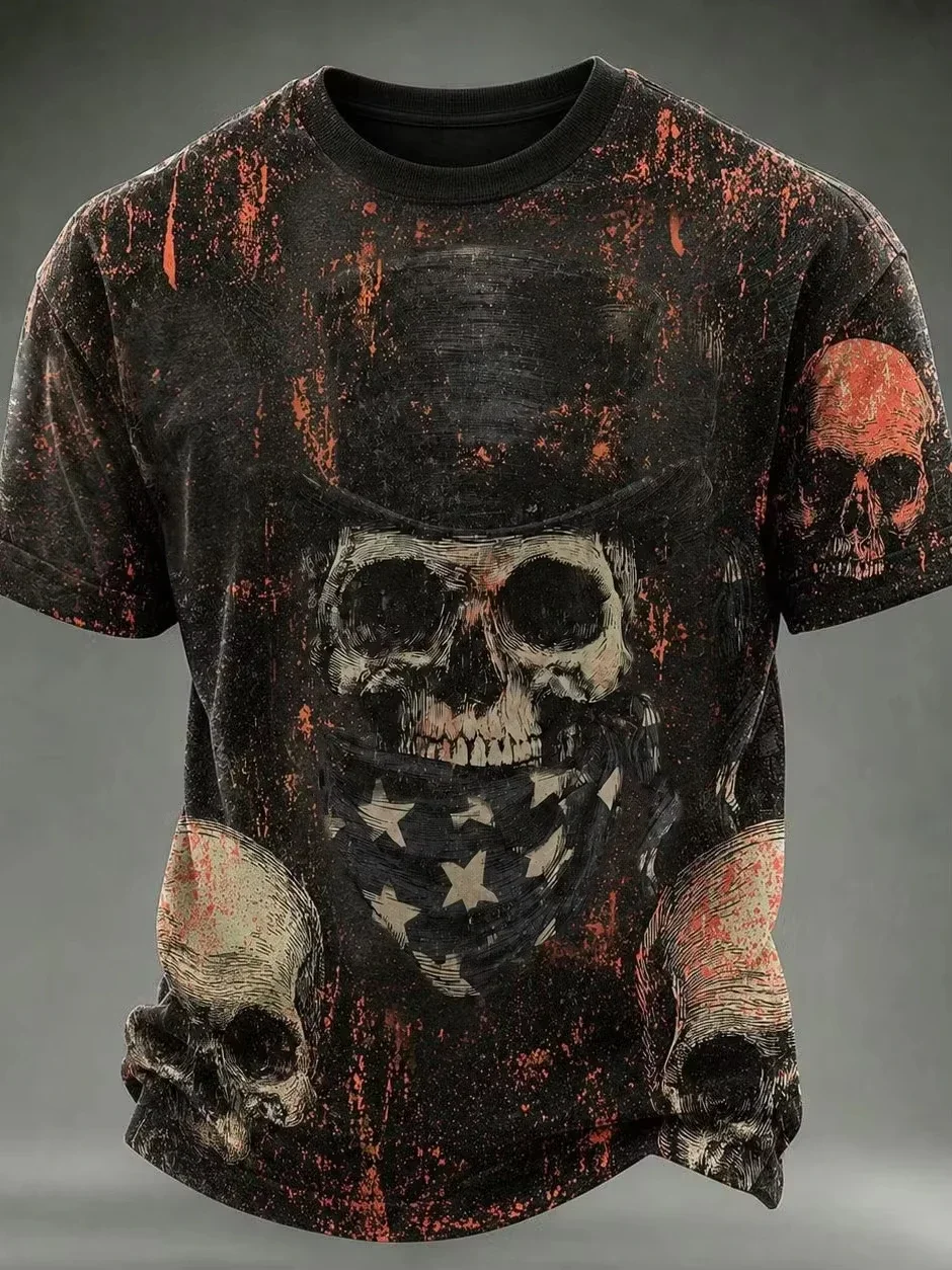 Vintage Men's 3D Knight Graphic Print T‑Shirt Trend Gothic Style Crew Neck Short Sleeve Retro Street Y2k Clothes Halloween Tops