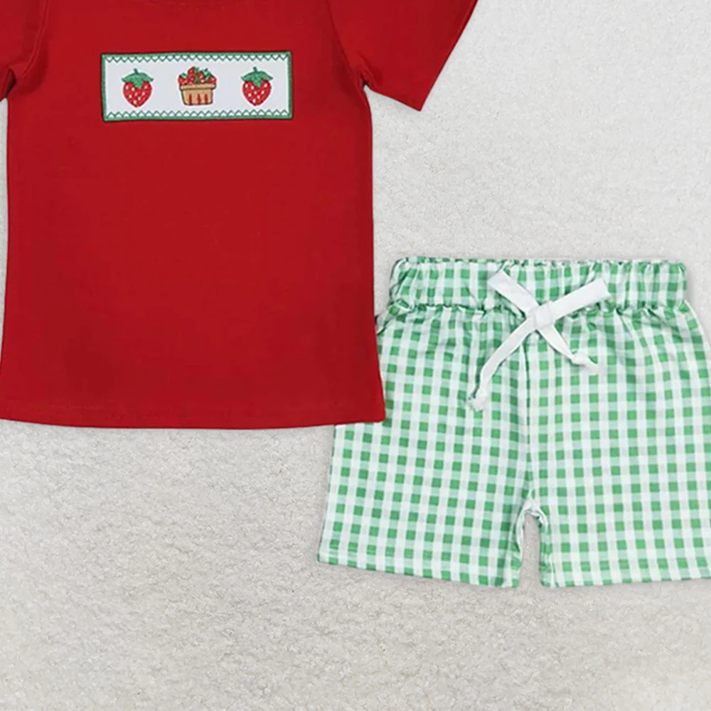 طقم قميص وسروال قصير مطبوع عليه كعكة الفراولة الحمراء للأطفال الصغار بأكمام قصيرة طقم ملابس أطفال للأولاد #6