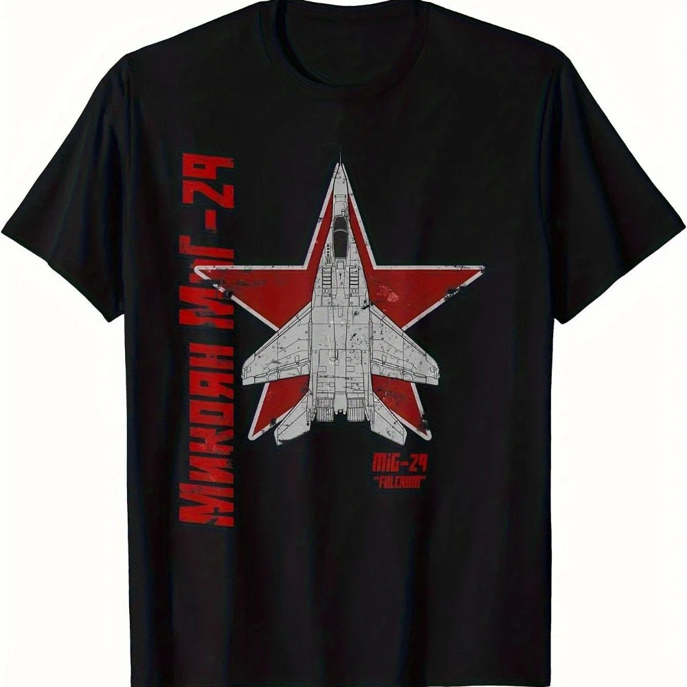 Sowjetisches Mig-29 Fulcrum Fighter Jet T-Shirt für Herren, Luftfahrt-Pilot-Design, Flugzeug, Nummer 47, kyrillische Luftfahrt des Kalten Krieges