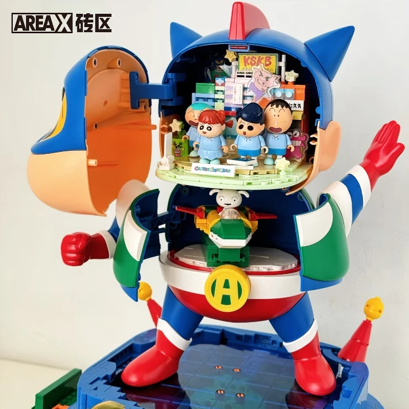 New AREAX Crayon Shin Chan Transformation Dynamic Superman Model Projector Series Building Blocks Puzzle Assembly Toy Gift