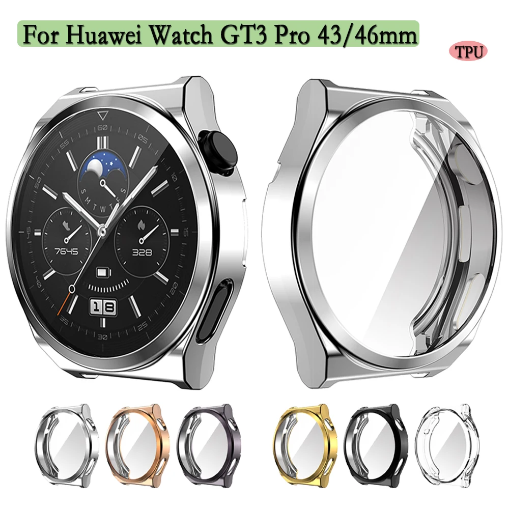 Soft TPU Screen Protector Case para Huawei Watch GT3 Pro, Tampa Transparente com Proteção De Tela, Caixa De Relógio Durável, 43mm, 46mm