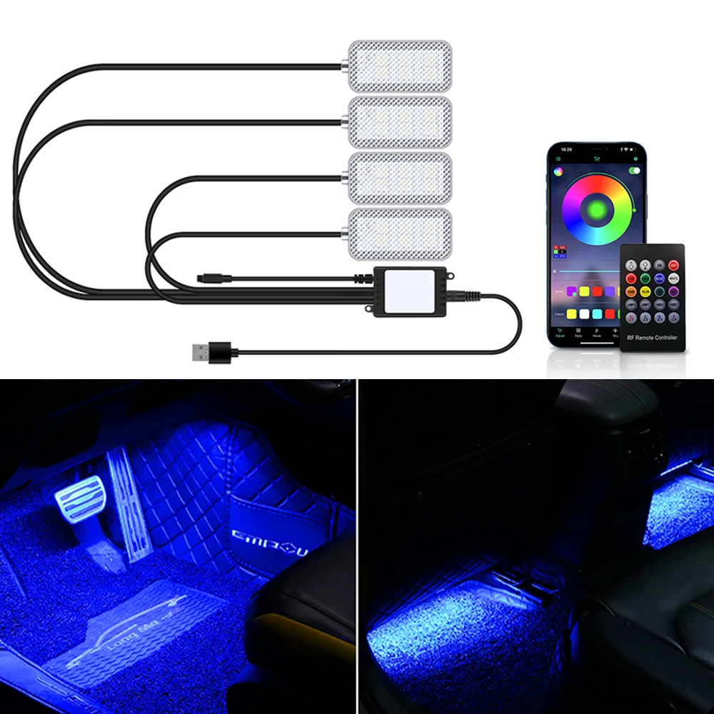 Car Environment Decorative Lights Auto Interior Ambient Lamps With APP Control Car Atmosphere Led Foot Light USB Lighter