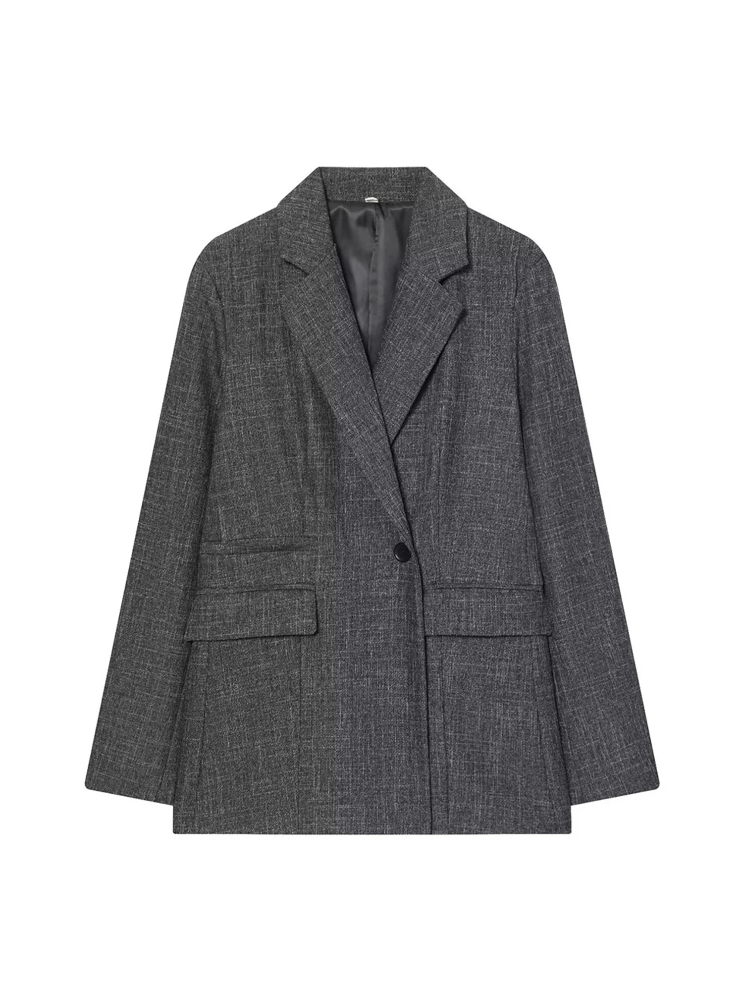 

Women's Grey Blazer Jacket Vintage Office Ladies Long Sleeve Single Breasted Outerwear Oversize Suit Coat Y2k 2000s Autumn 2025