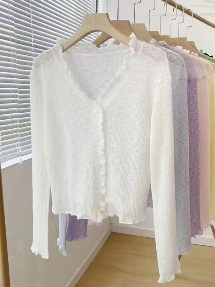

Summer 2025 New Arrival Women's Light Weight Casual Knitted Sun Protection Cardigan Long Sve V-Ne Single Button Closure