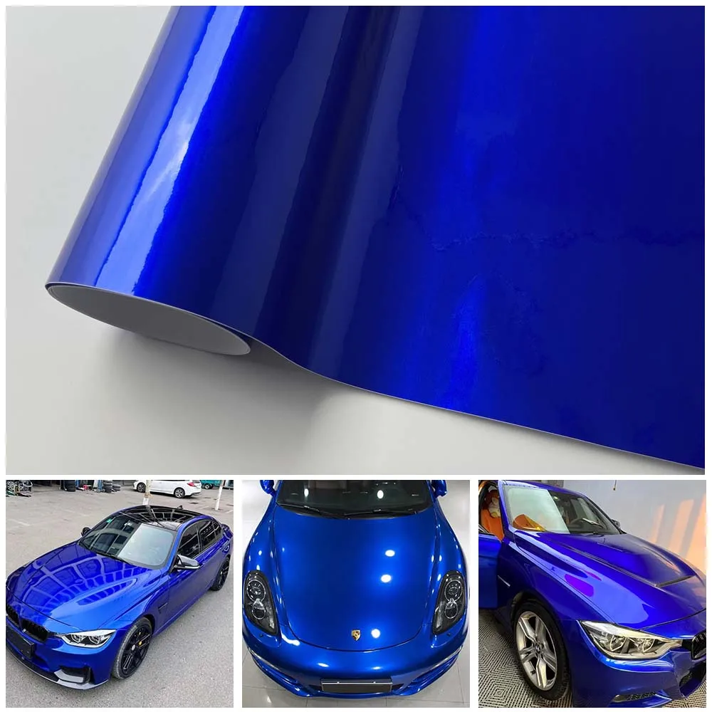 

Shiny Metallic Blue Car Body Wrap Film Easy Install Anti Fade Self Adhesive Weather Resistant Vehicle Styling Sticker