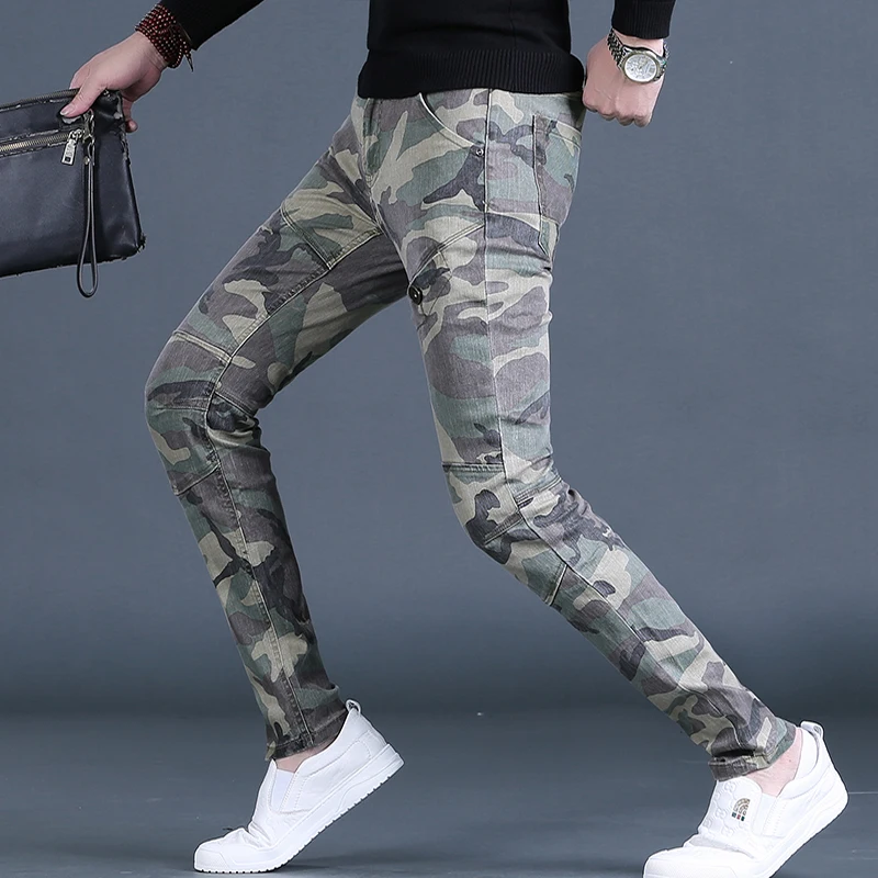 Men's Camouflage Jeans Casual Regular Straight Leg Pants Streetwear Fashion Cotton Denim Trousers CP2070