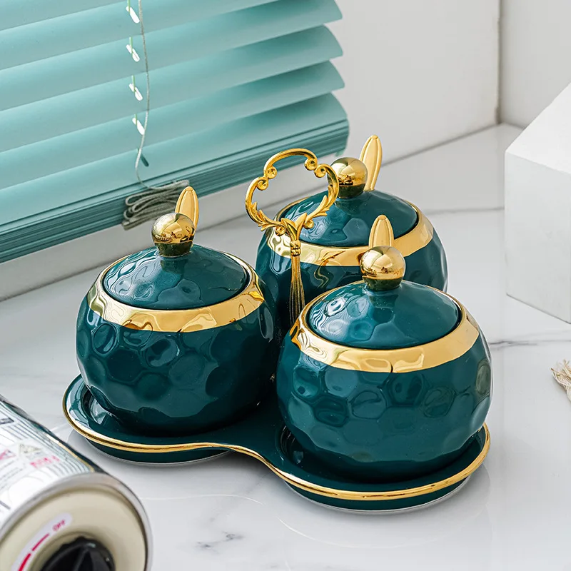 Ceramic Spice Jars Set Kitchen Storage Containers for Salt Pepper Spices Home Use