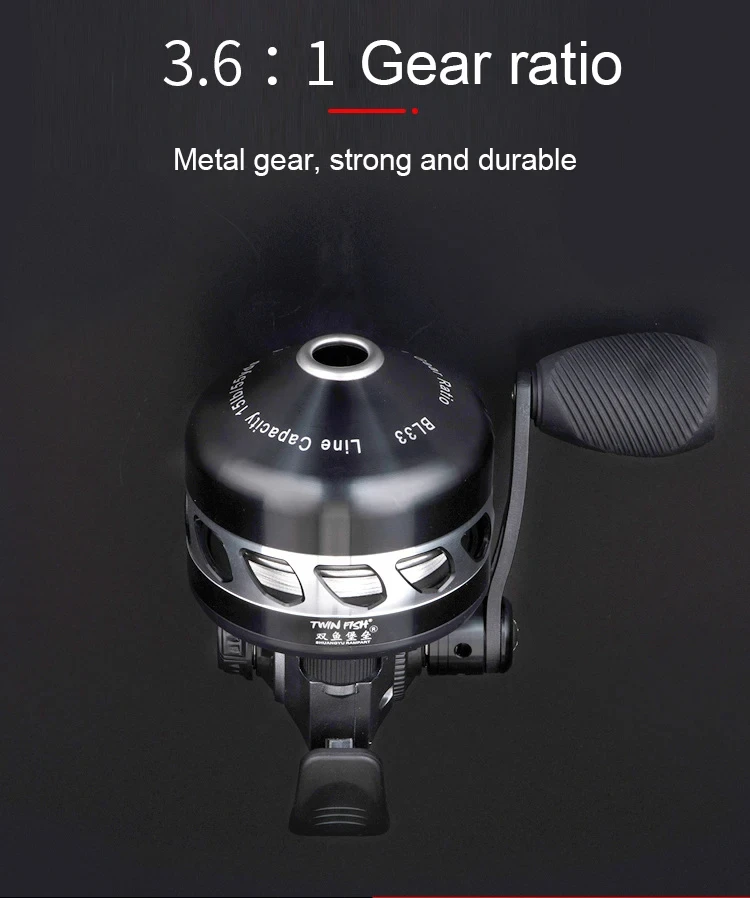 Imagem -03 - Carretel Fechado de Metal Preto e Vermelho Slingshot Fishing Reel Shooting Fish com Line Bl39 55m