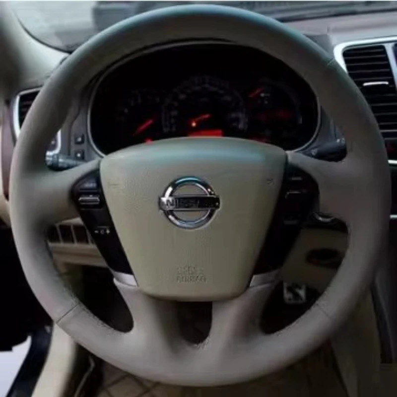 for-nissan-teana-murano-z51-elgrand-quest-hand-stitched-dark-gray-genuine-leather-non-slip-car-steering-wheel-cover