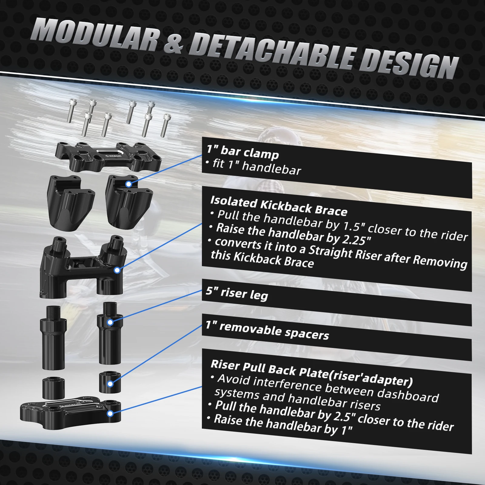 Für Harley 2006–2024 Street Glide FLHX Pullback-Lenker Kickback Riser Ultra Limited FLHTK Electra Glide Standard