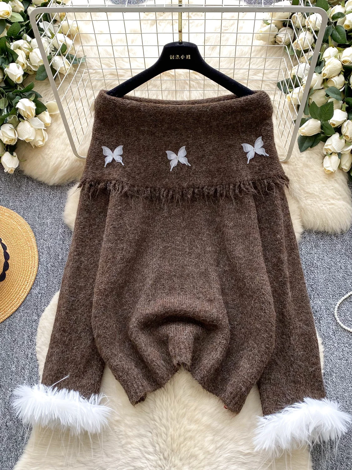 

Harajuku элегантный зимний вязаный свитер женский с открытыми плечами и бантом с длинным рукавом мягкий уютный свободный пуловер теплый милый стильный модный топ