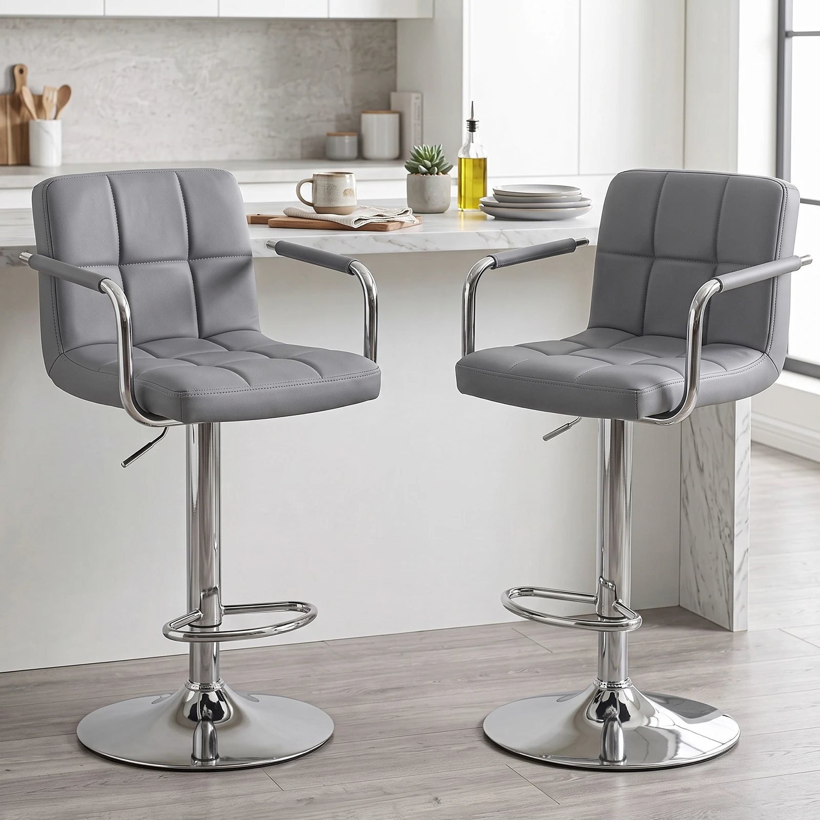 MCQ Ergonomic PU Leather Swivel Office Desk Chair with Arm Mid Back with Lumbar Support Height Adjustable 360° Swivel Computer Gaming Chair