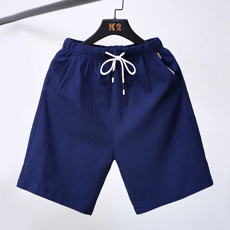 Summer Thin Pure Cotton Linen orts Men's Five-Quarter Casual Loose Sports Beach Pants Outerwear Straight Leg mid Waist