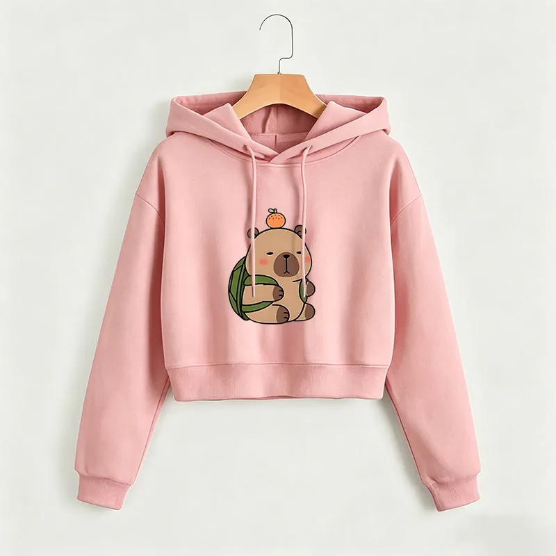 Harajuku Capybara Cropped Hoodie Dames