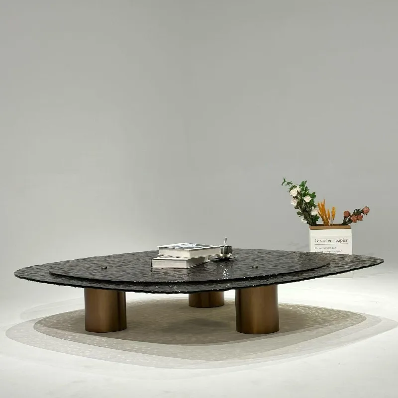 Italian minimalist irregular coffee table villa special-shaped water ripple glass light luxury brown new double-layer