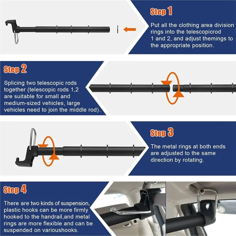 

ABZL Автомобильная вешалка для одежды, расширяемая от 30 до 63 дюймов, сверхпрочная, регулируемая, для хранения одежды в автомобиле