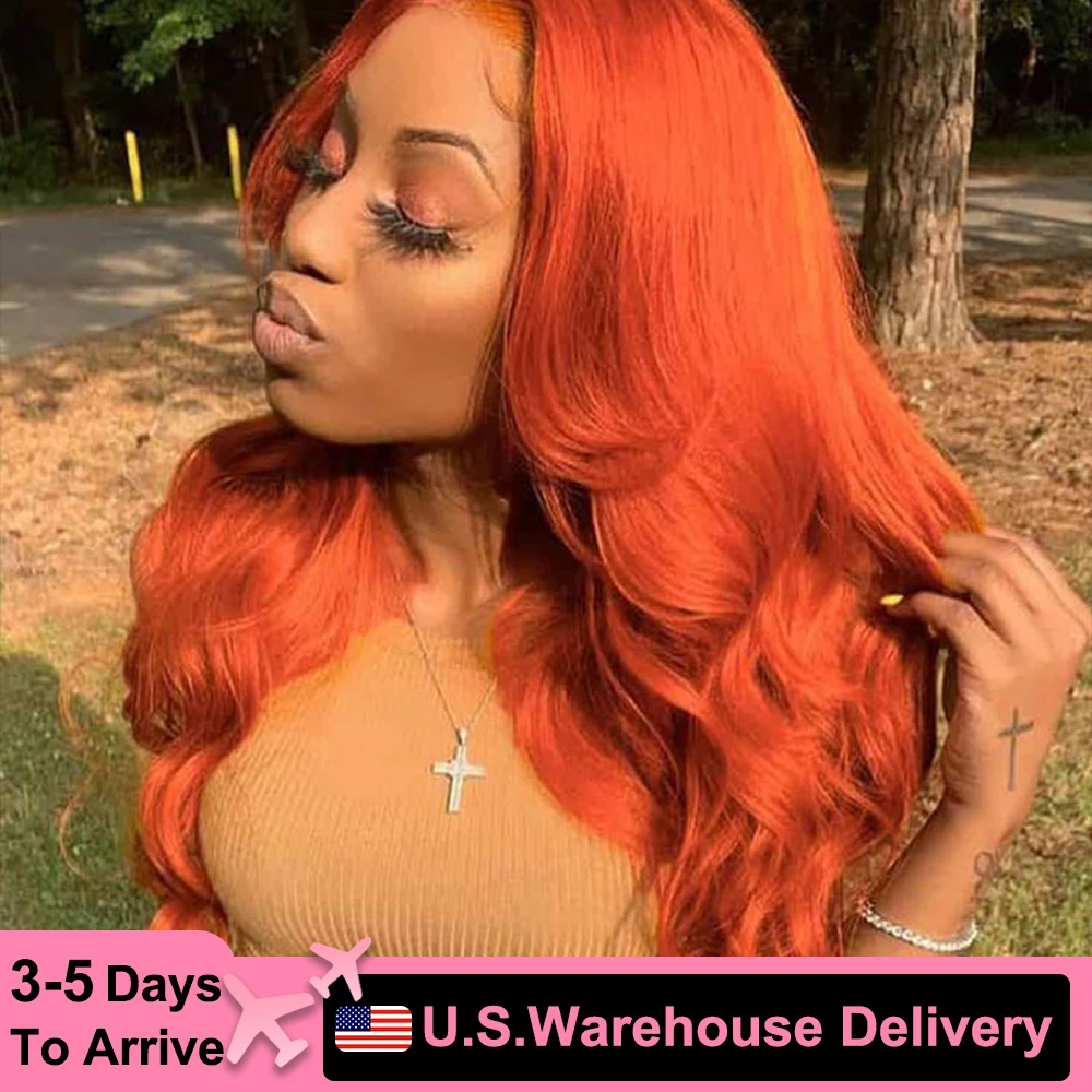 180%Densit Ginger Orange Body Wave 13x6 Transparent Lace Front Wig Human Hair for Women #350 Colored Natural Hairline For women