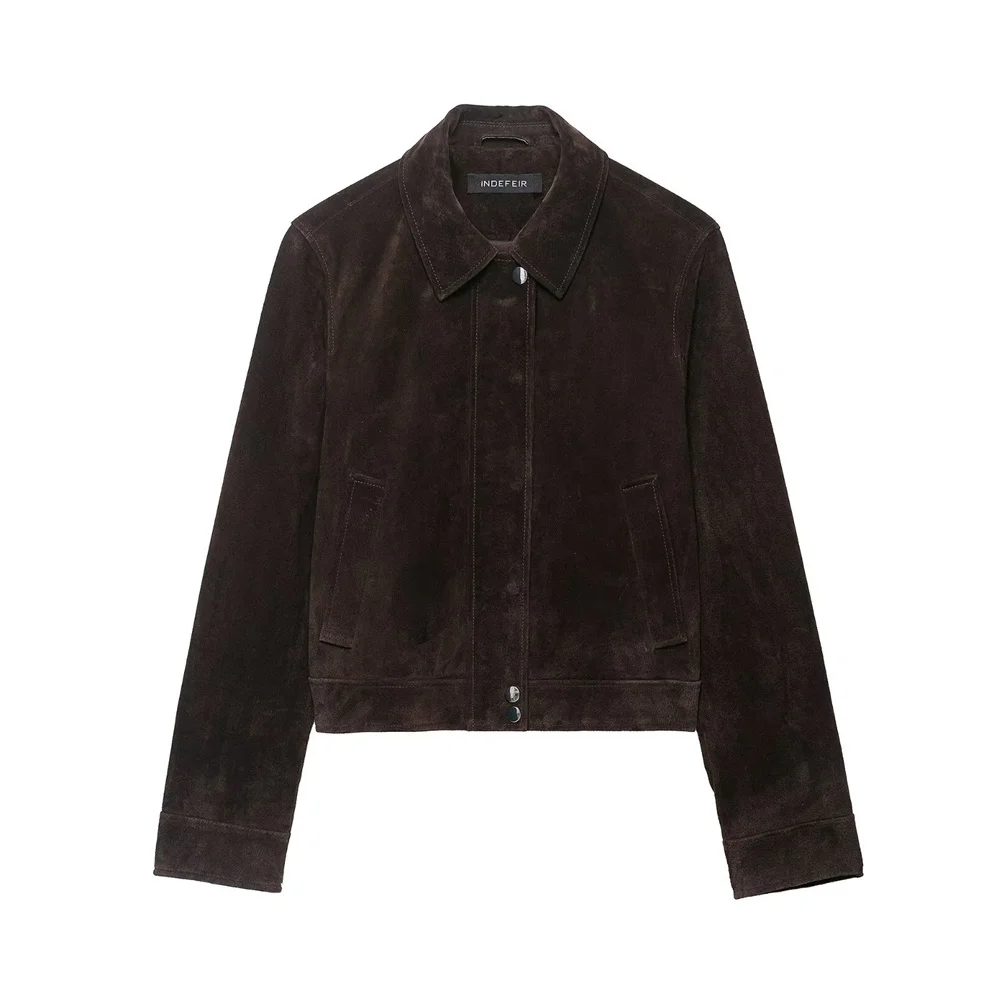 

Осенняя новая женская одежда, простая повседневная кожаная куртка с лацканами и длинными рукавами на молнии, короткая куртка