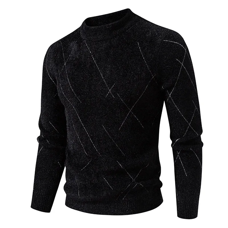 

Men's Casual Versatile Knitwear Sweater Trendy Base Layer Long Sve Polyester Fiber round Ne Warm Winter Faion 2025
