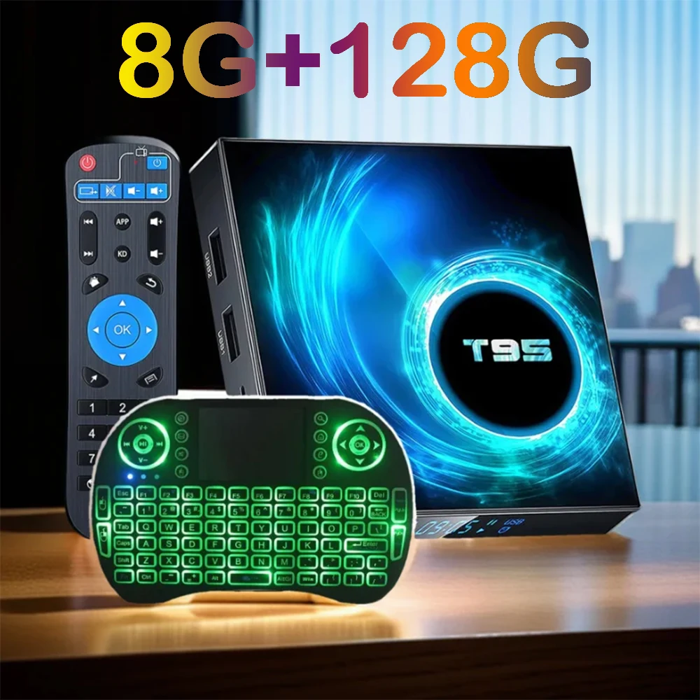 TV Box T95 Android 14 8K Set Top Box Allwinner H616 Quad Core 5G Dual Wifi Google Assistant Netflix 128GB 8K Video Media Player