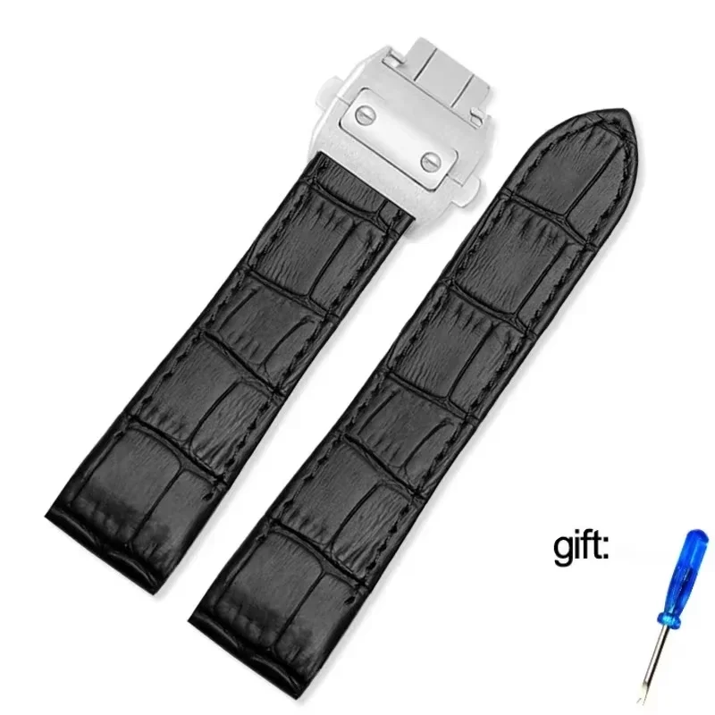 

High Quality waterproof Genuine Leather Watch Strap For Cartier Santos 100 Men's And Women Folding Buckle strap 20mm 23mm
