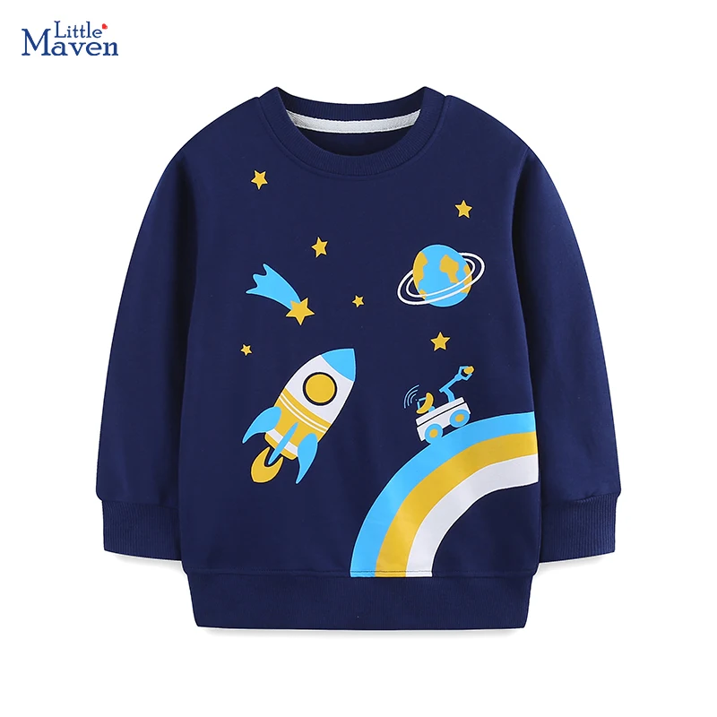 Little Maven Jungen Neue Sweatshirts Herbst Frühling Cartoon Regenbogen Rakete Sweatshirts Tops Baumwolle Jungen Kostüme