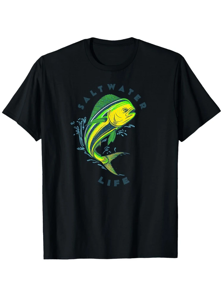 Saltwater Mahi Mahi Jumping Fish pattern design-100% cotton summer casual O-neck short-sleeved men's printed T-shirt.