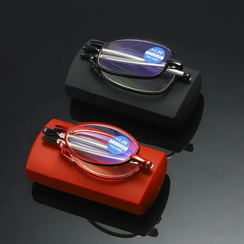 Imagen 1 del producto Gafas de lectura de aleación de titanio, presbicia plegables para hombres y mujeres, ultraligeras con estuche, antiluz azul 1,0 1,5 2,0